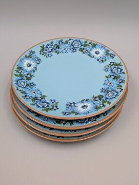 Set of 4 Vintage Taylor Smith & Taylor Azura Plates - Blue Ceramic Ironware